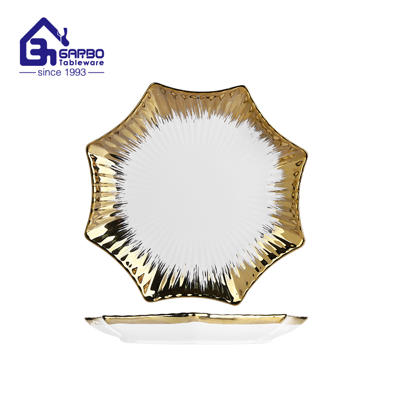 9.88 inch Golden Plated porcelain plate with special shape for sale