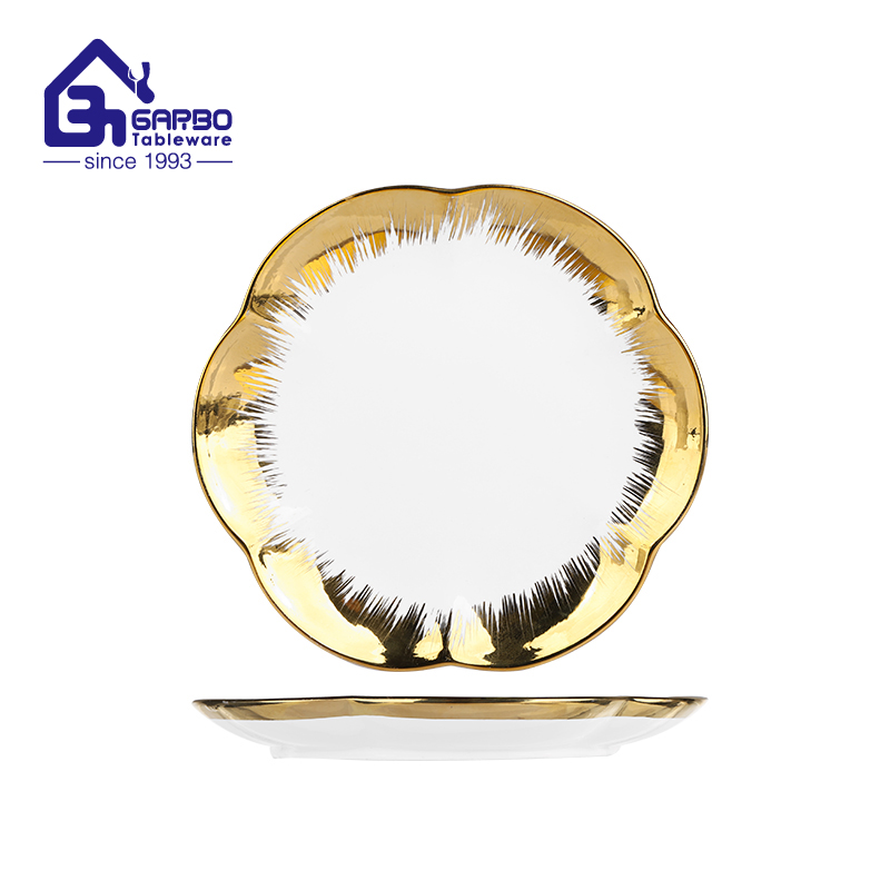 9.88 inch Golden Plated porcelain plate with special shape for sale