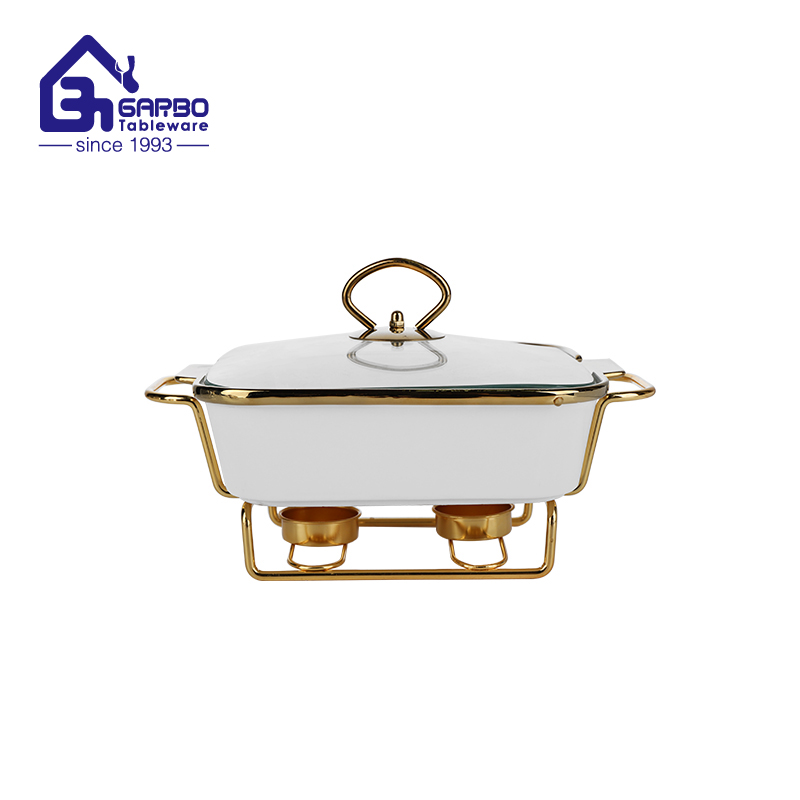 830ml Premium square reinforced porcelain casserole 2pcs set with stand