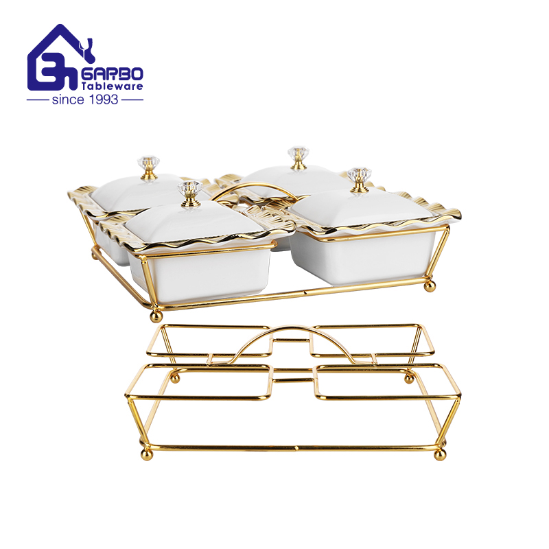 830ml Premium square reinforced porcelain casserole 2pcs set with stand