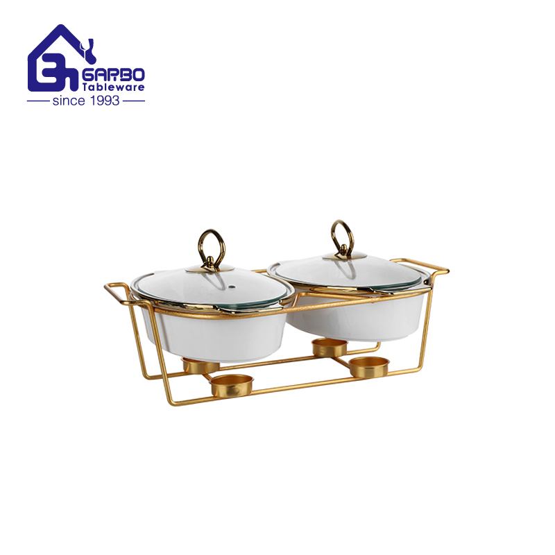 6PCS set electroplating porcelain casserole with iron holder for sale