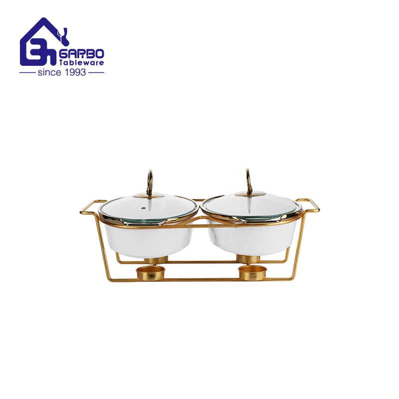 6PCS set electroplating porcelain casserole with iron holder for sale