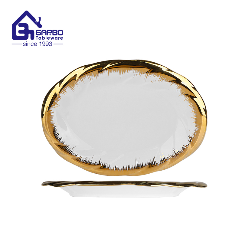 10 inch gold electroplating porcelain fish plate factory from China