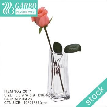 Hotel use transparent square shape resuable broken resistant flower plastic vase