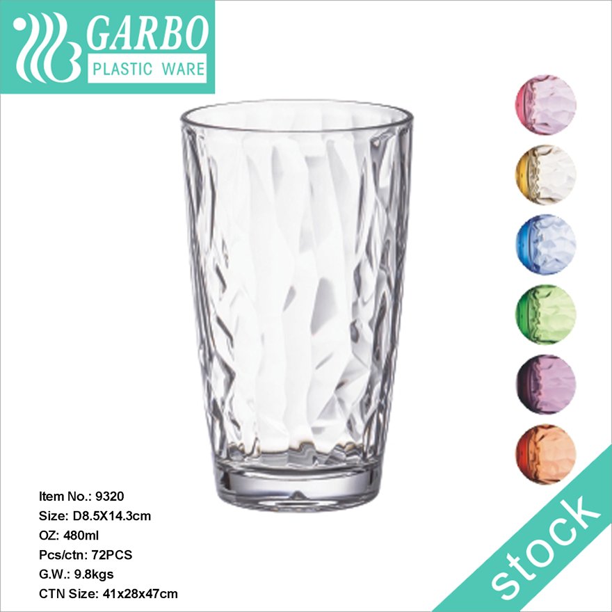 Home use transparent 310ml/400ml/480ml reusable plastic material PC water cup with pattern