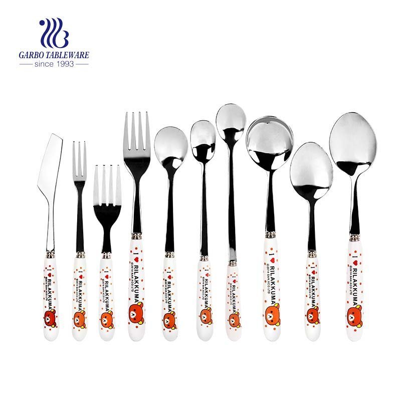 11 Pieces Flatware Set With Printing Ceramic Handle Cutlery Set For Wedding