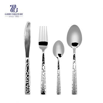 24 Piece Hammered Silverware Set 18/10 Stainless Steel Flatware Cutlery Eating Utensils for 4 With Unique Fancy Pattern