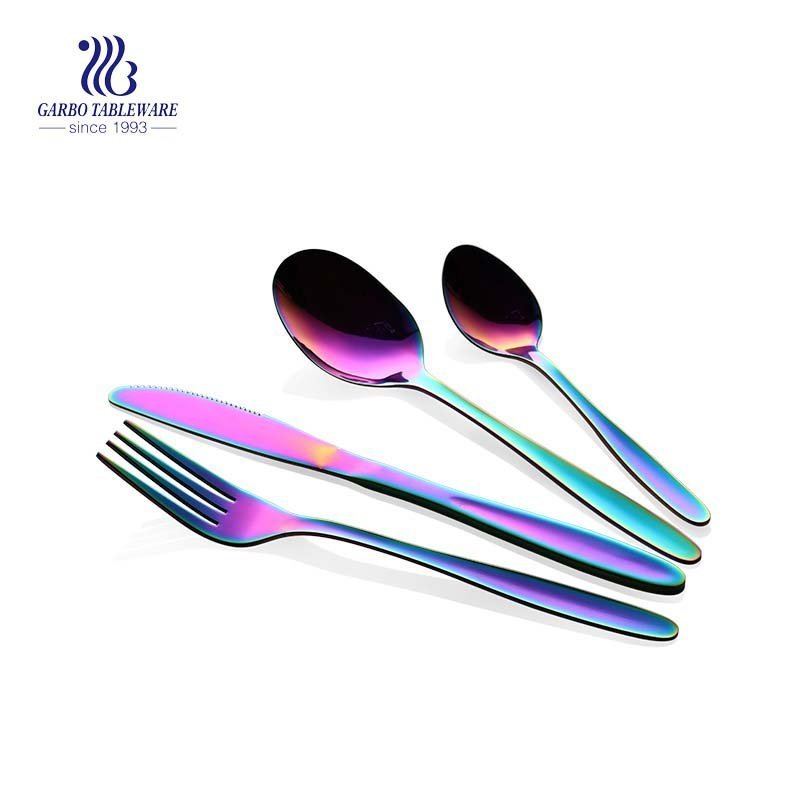 18/0 Stainless steel 6 pieces laser gold flatware set with mirrior polished