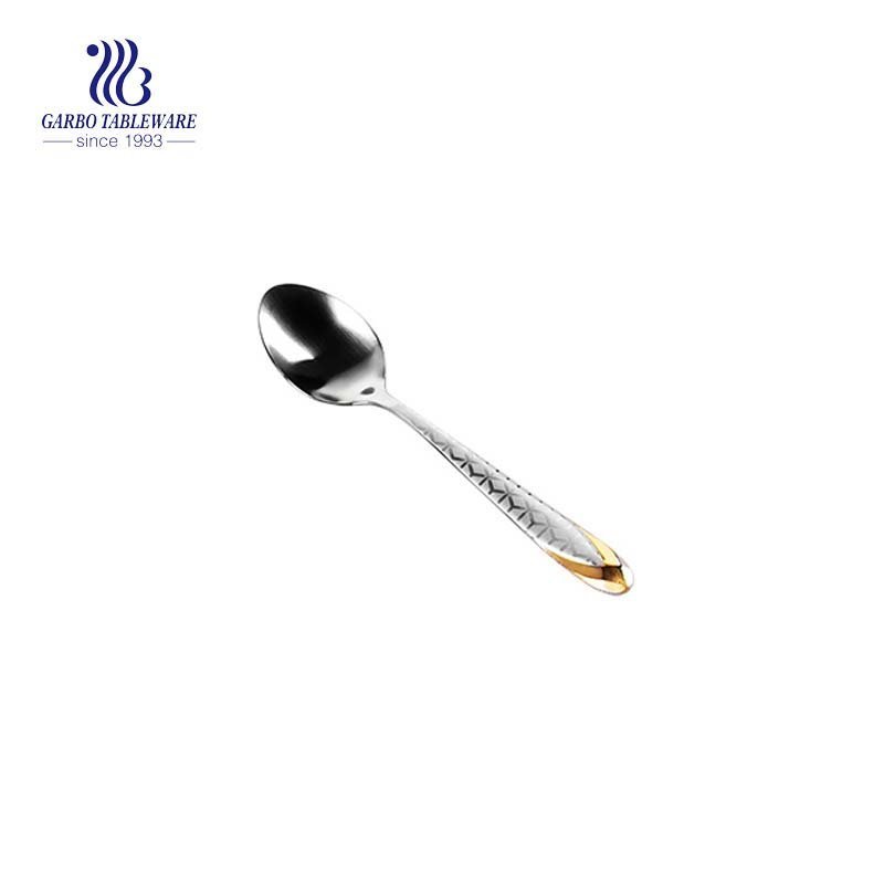 Mirror Polished Stainless Steel Dinner Spoon Luxury Dessert Spoon With Gold And Laser