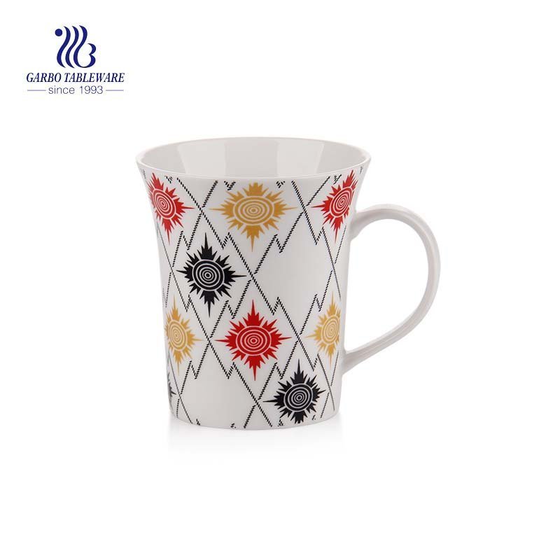 White ceramic 12oz promotion manufacture ceramic tea mugs decal flower ceramic milk mugs