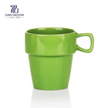 Hand printing 260ml ceramic coffee mug green colored restaurant hotle usage ceramic tea mug with handle