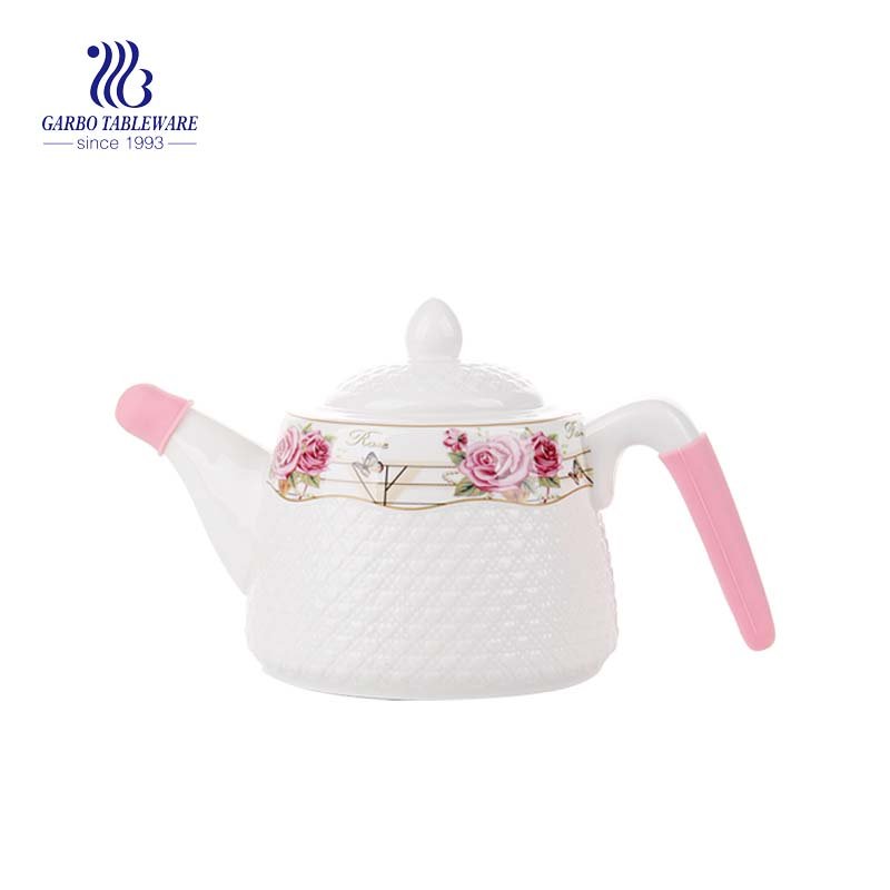 1800ml wholesale good quality customized decal design white ceramic home usage alfred ceramic teapot