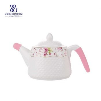 1800ml wholesale good quality customized decal design white ceramic home usage alfred ceramic teapot