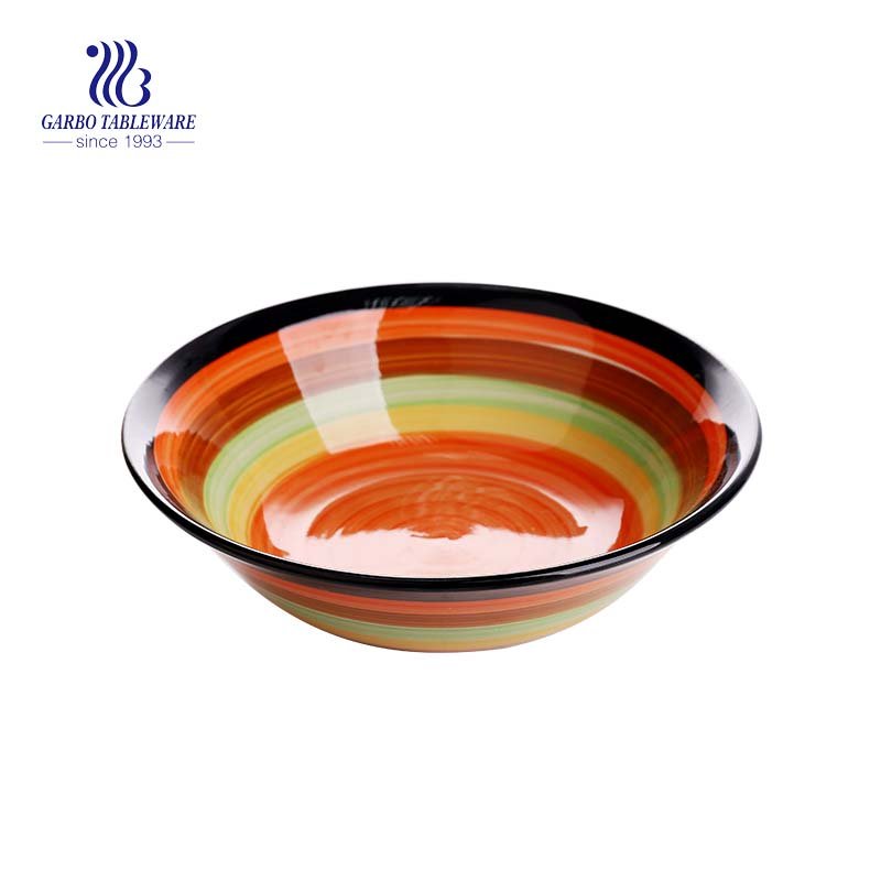 300ml colored round spanish modern style rainbow striped microwave safe heat resistant ceramic bowl