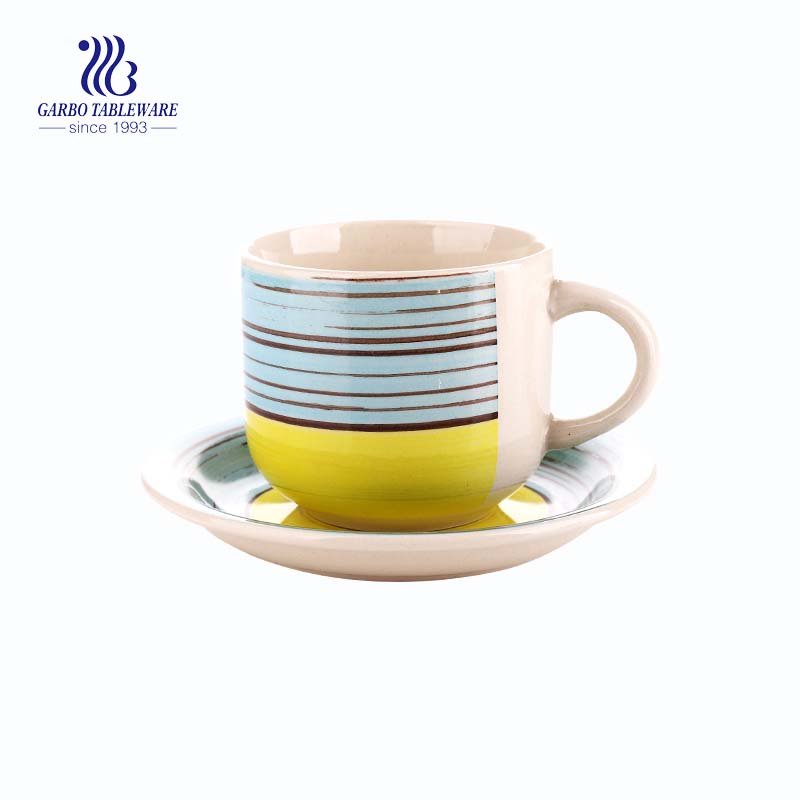 Blue Color 4.3oz Stoneware Tea Mug with a saucer for breakfast