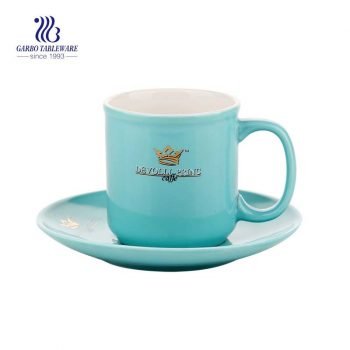 Blue Color 4.3oz Stoneware Tea Mug with a saucer for breakfast