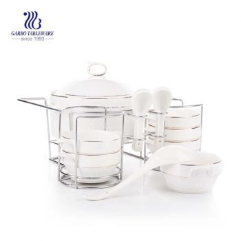 Wholesale factory price fine porcelain tableware 14pcs ceramic dinner set with casserole pot bowls spoons