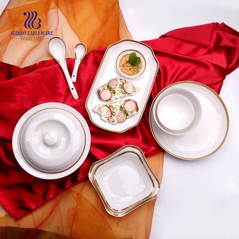 China factory luxury dinner set with gold rim design ceramic dinnerware sets