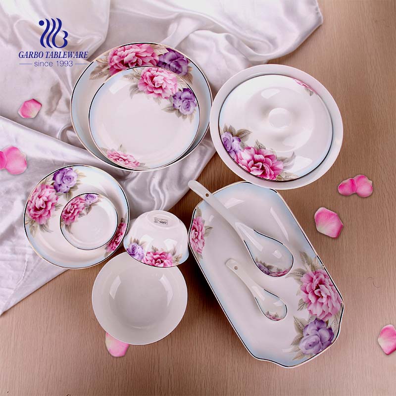 50PCS wholesale nice decal designs ceramic tableware porcelain dinnerware sets for restaurant hotel home