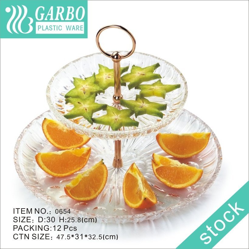 2 Tier Durable Plastic Cake Stand Serving Platter Dessert Snacks Plate Perfect for Outdoor Party