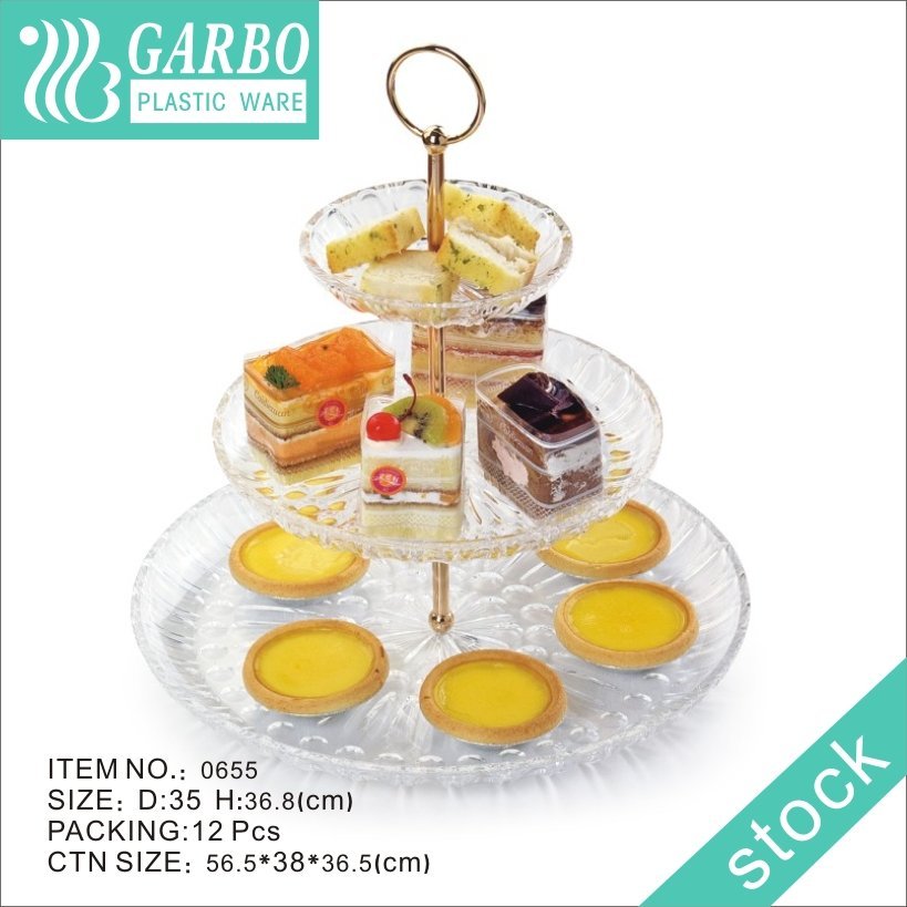 2 Tier Durable Plastic Cake Stand Serving Platter Dessert Snacks Plate Perfect for Outdoor Party