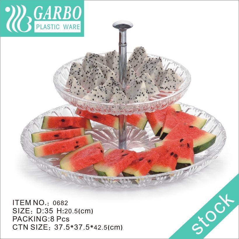 2 Tier Durable Plastic Cake Stand Serving Platter Dessert Snacks Plate Perfect for Outdoor Party