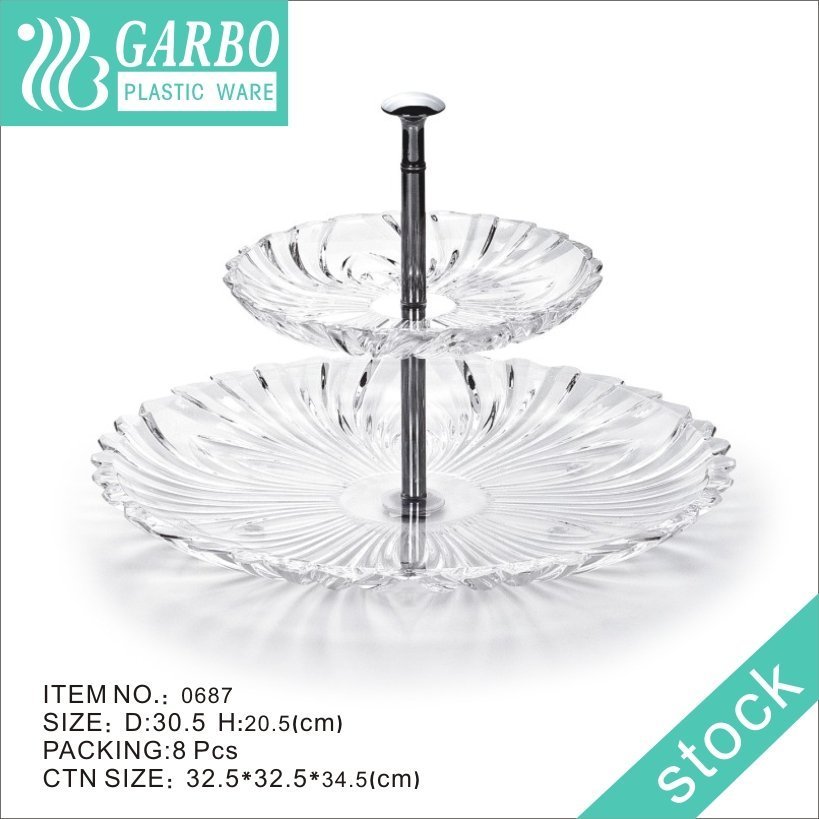 2 Tier Durable Plastic Cake Stand Serving Platter Dessert Snacks Plate Perfect for Outdoor Party