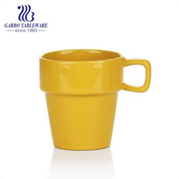 250ml Clear color glaze yellow coffee mug  drinking ceramic cup with handle