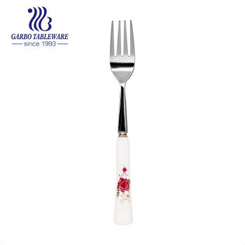 Wholesale 192mm silver stainless steel salad fork with customized ceramic handle for restaurant and home