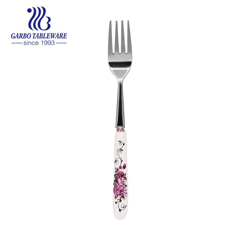 Portable Stainless Steel dinner fork with customized ceramic handle dessert fork for wholesale