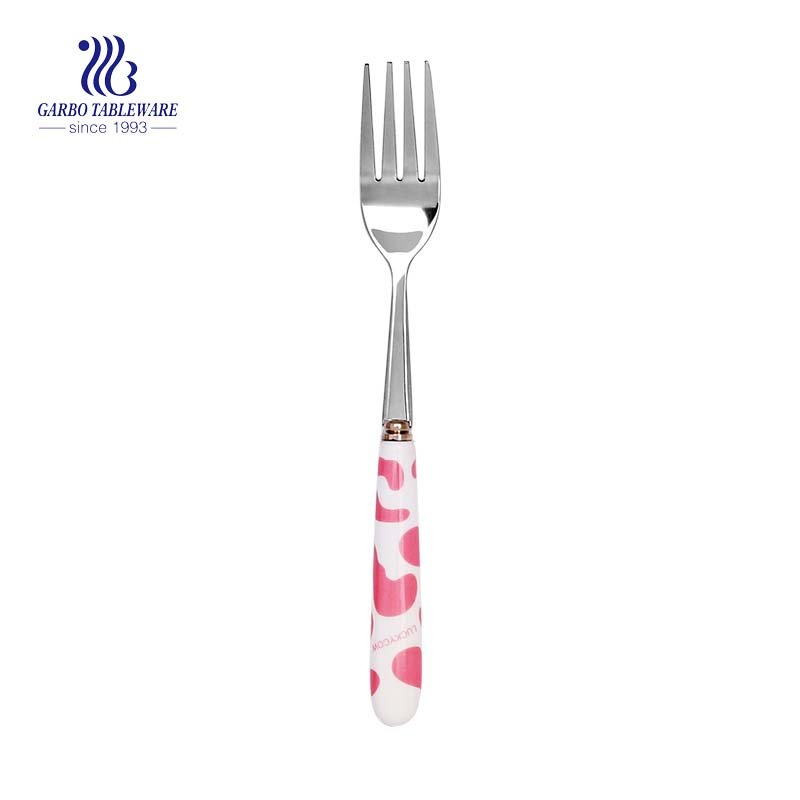 Portable Stainless Steel dinner fork with customized ceramic handle dessert fork for wholesale