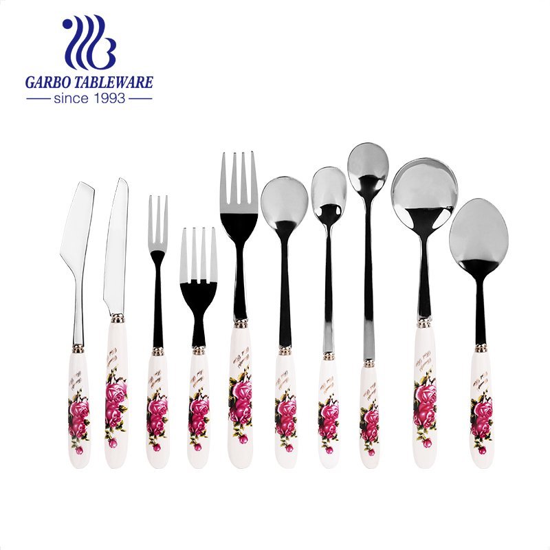 10 Pieces Stainless Flatware Set With Ivory White Ceramic Handle