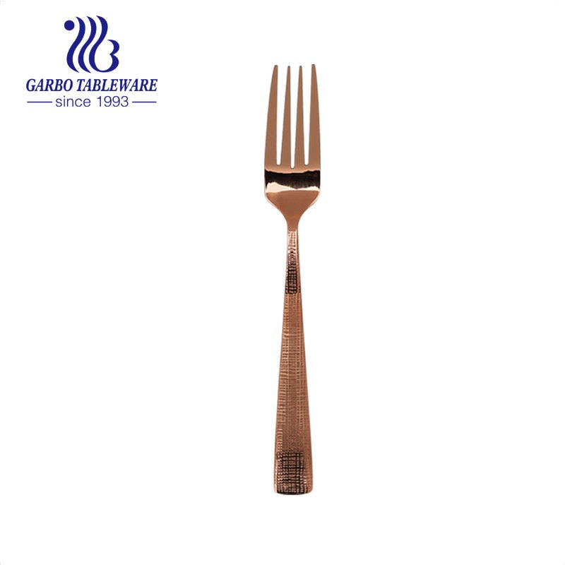 Electroplated 210mm length amber color stainless steel salad fork with custom plastic handle