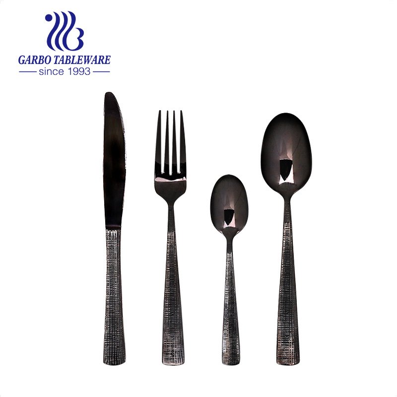 Rose Gold Plated Woven Pattern Flatware Set with Mirror Polished