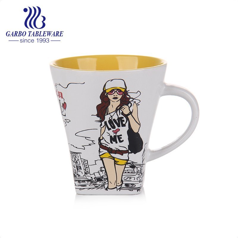 Simple Ins porcelain ceramic mug custom printing lines design drinking cup with black handle