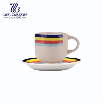 cheap colorful stoneware hand-painted coffee cup and plate set