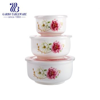 Wholesale high quality 3pcs ceramic bowl set with flower decoration with factory price