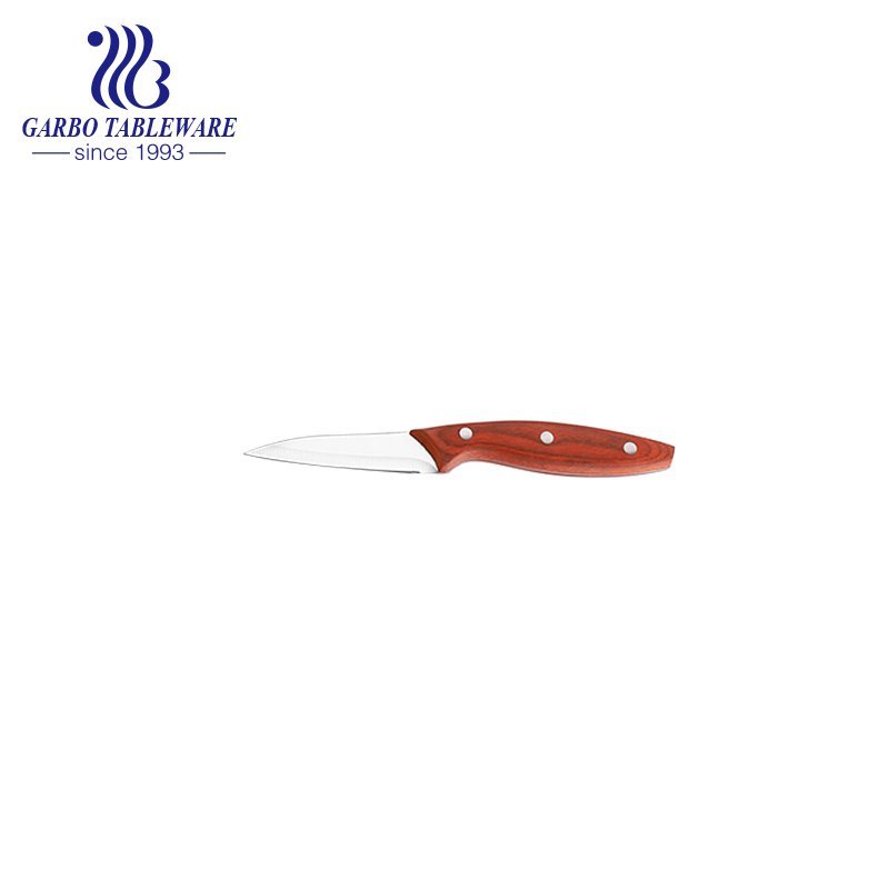 Machine Pressed Brown Box Pack Kitchen Usage 420 Stainless Steel Knife with Colored Wooden Handle