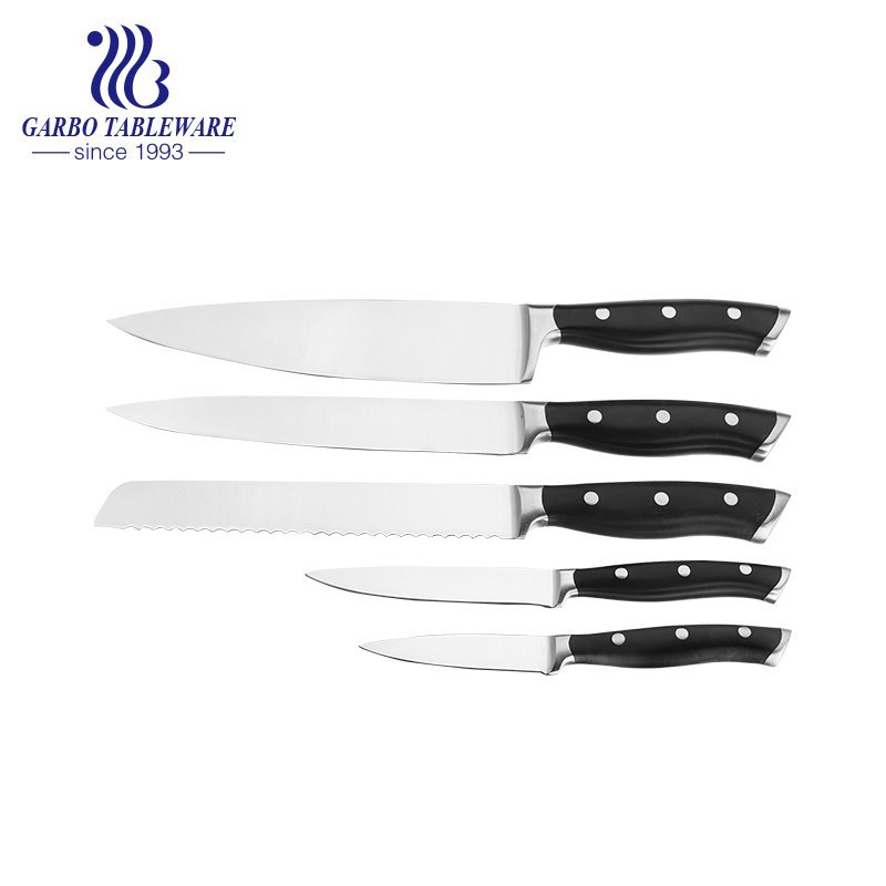 China Manufacturer 5PCS Classial Style Chef  Knife Set  430 Material Knife Base Superior Quality Best Cook Kitchen Knife Set with ABS Handle