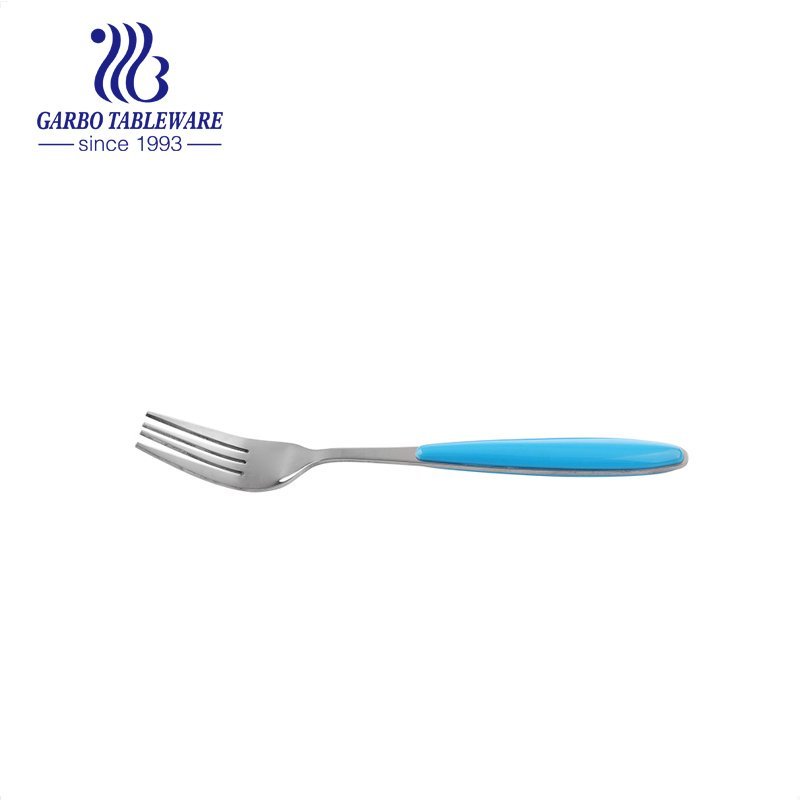 Portable utensils mirorr polished stainless steel dinner fork with green PP handle fruit fork flatware