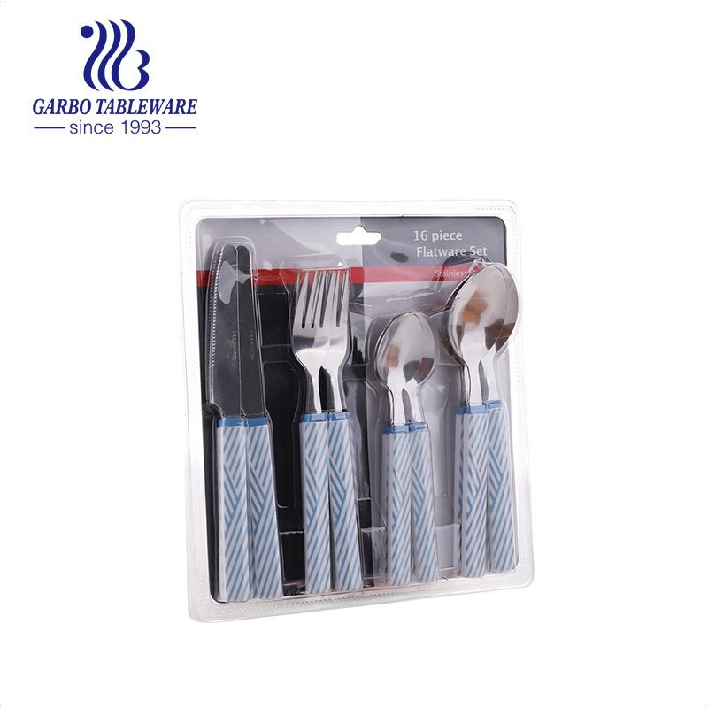 24PCS Blue Plastic Handle Cutlery Set with PVC Gift Box Utensil set for 4