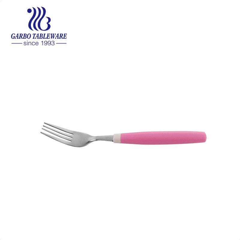 Portable utensils mirorr polished stainless steel dinner fork with green PP handle fruit fork flatware