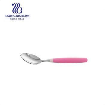 Popular China factory stainless steel cutlery tea spoon with pink plastic handle