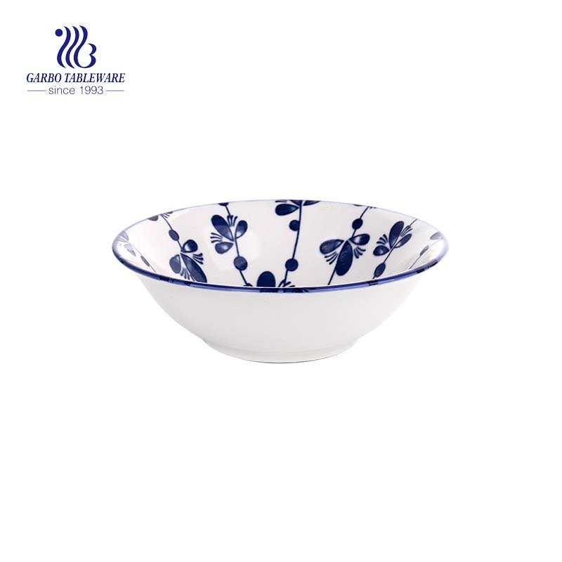 New bone china 300ml ceramic bowl with decorated rim for sale