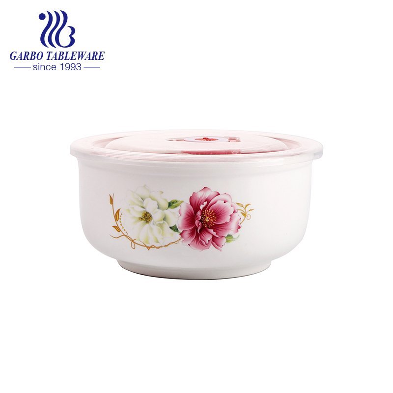 Hotsale 290ml new bone china bowl ceramic food container with plastic lid