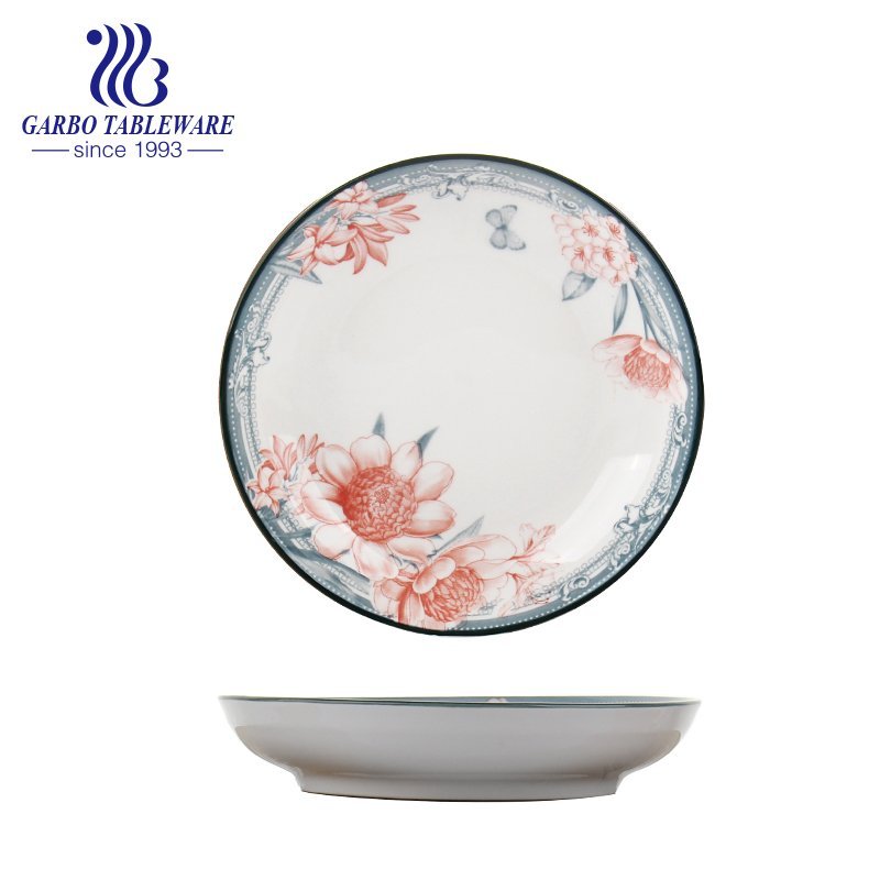 Wholesale China factory cheap porcelain dinnerware under glazed flower 7inch round ceramic plate