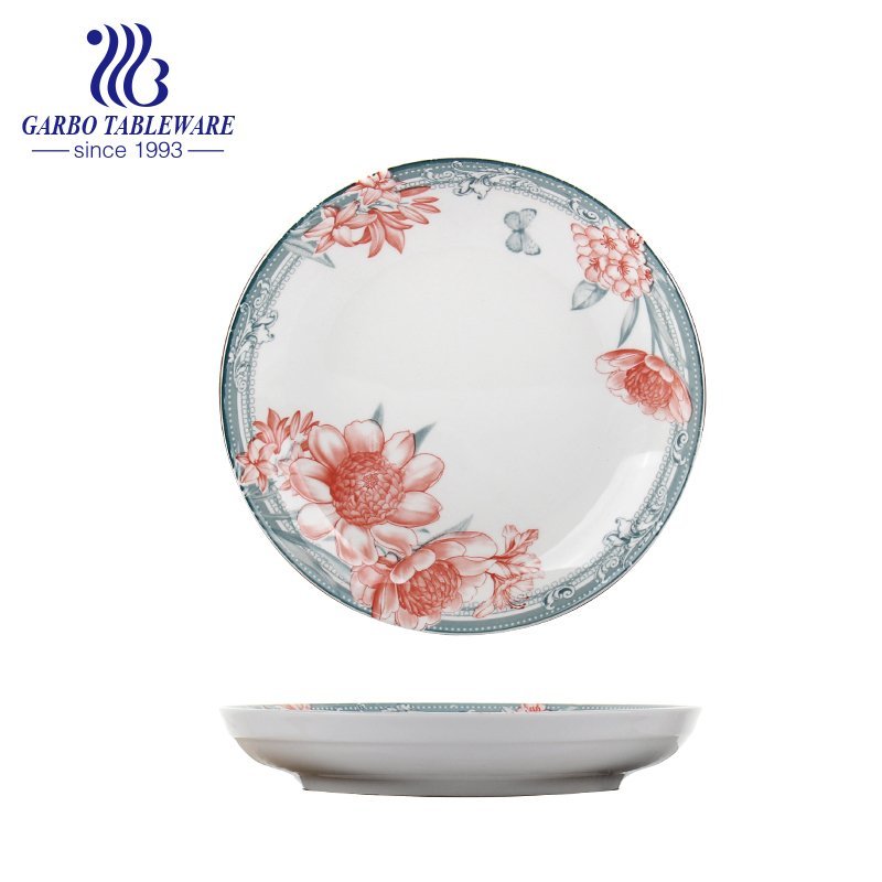 China factory cheap OEM flower printing food grade plain 8inch porcelain dinner plate