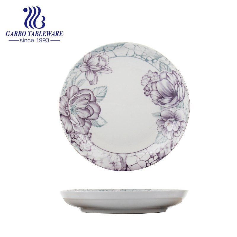 China factory cheap OEM flower printing food grade plain 8inch porcelain dinner plate