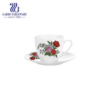 Rose design decal small coffee cup and saucer set