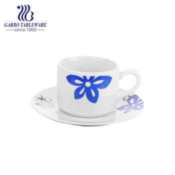 classic round shape stoneware cup and saucer set with flower design